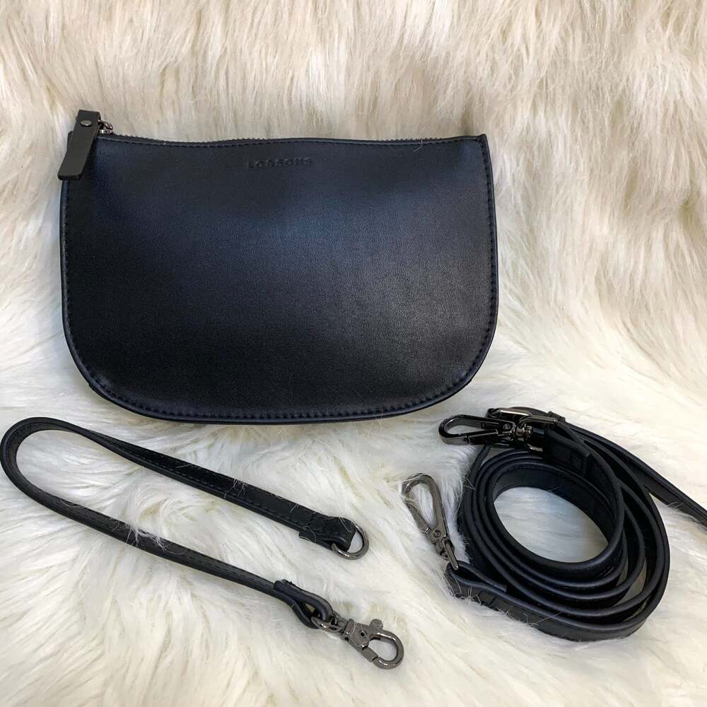 LO & SONS Small Black Leather Convertible WAVERLEY II Pouch Crossbody Wristlet